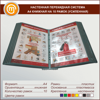 Настенная перекидная система А4 на 10 рамок книжная (усиленная)